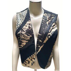 Vintage City Girl By Nancy Bolen Animal Print Vest Size 8 Black Gold Made In USA